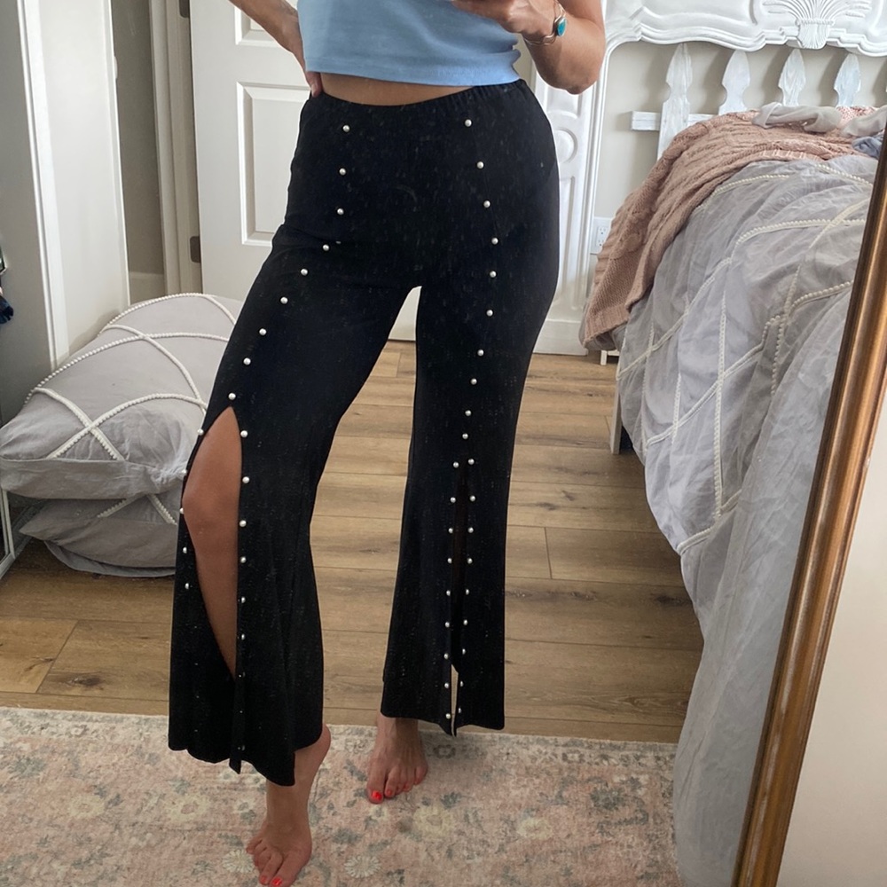 COCO BIANCO Pearl Strewn Black Stretchy Pants